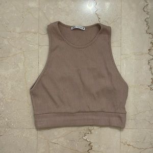 Zara Cream Crop Top with waistband sleeveless top